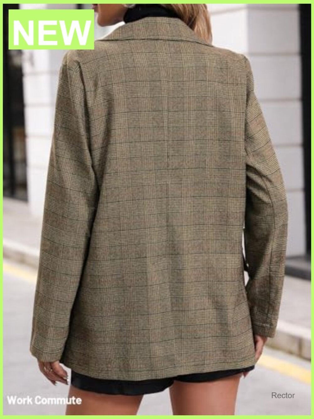 Women's Plaid Houndstooth Blazer - Lightweight Fully Lined Button Casual Work - Picture 5 of 7